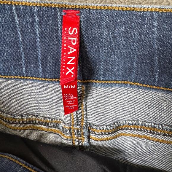 Spanx Distressed Skinny Denim Blue Jeans Jeggings Elastic Waist Raw Medium Tall - Picture 3 of 8